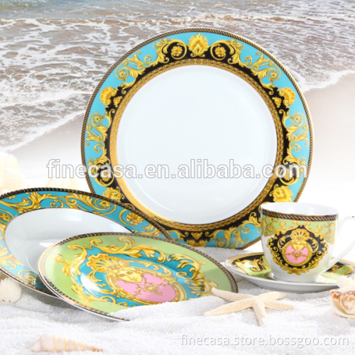 7.5 Inches Luxury Fine Hyper White Porcelain Gold Rim Plate of Sea Goddness